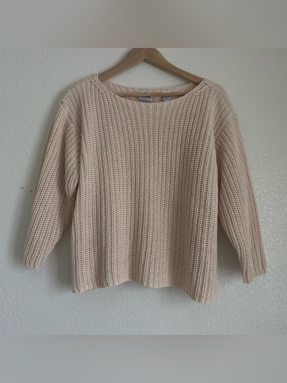 Vintage B. Moss ribbed knit crop top sweatshirt boxy fit off white, L